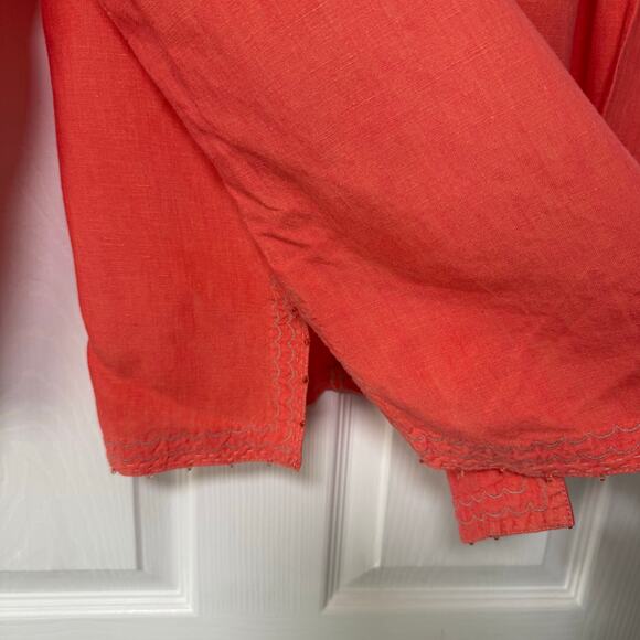 Sigrid Olsen Women's100%Linen Orange Embroidered Beaded Long Sleeve Top 1X - Picture 14 of 16